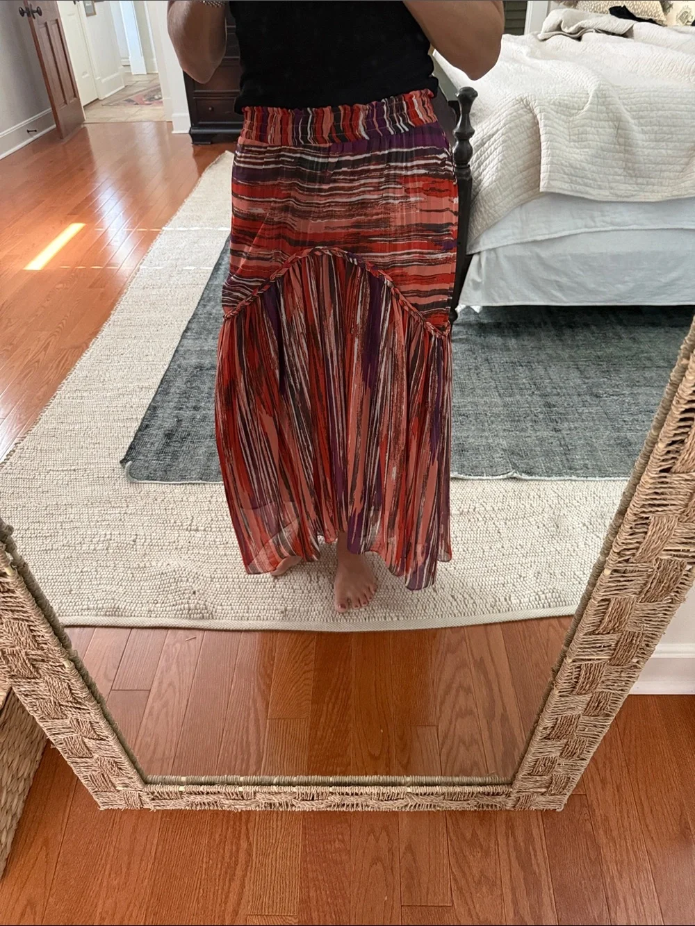 Misa Los Angeles Red Multi Stripe Maxi Skirt Small EXCELLENT